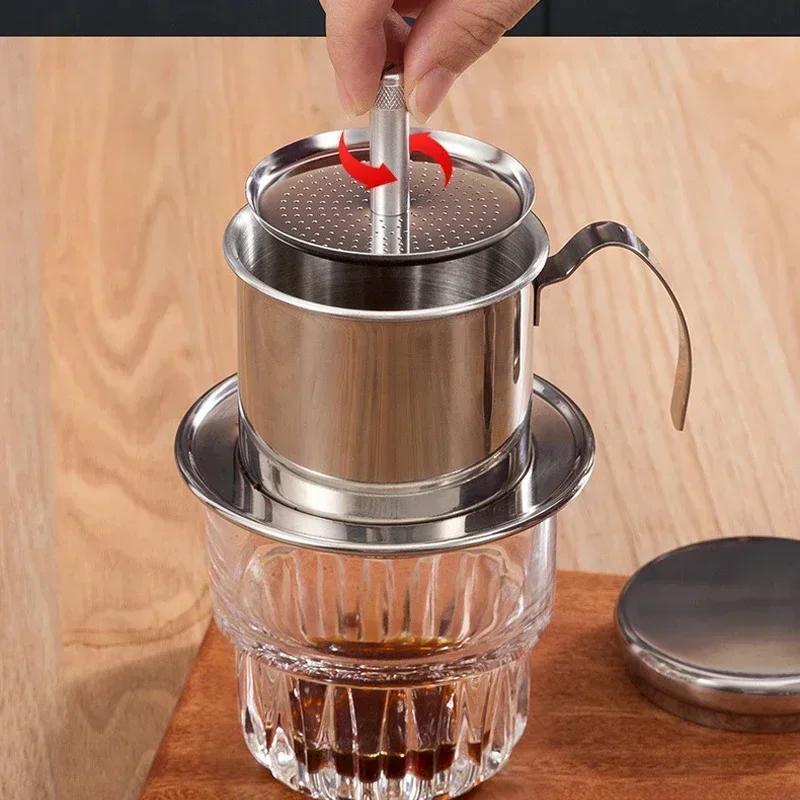 Stainless Steel 304 Vietnamese Coffee Filter Cup Drip Pot Simple and Portable Household Coffee Filter Cup Traditional Tool