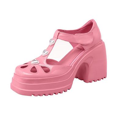 Туфли из коровьей кожи с круглым носком на платформе, очень высокие каблуки, весенне-летние туфли с кристаллами и шипами, повседневные женские туфли-лодочки с петлей на крючках и полыми украшениями