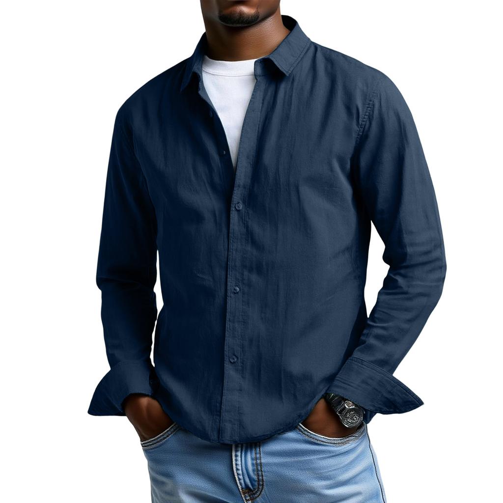 Men's Long Sleeves Flip Collar Retro Loose Shirt