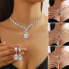 2Pcs/Set Women Wedding Jewelry Set Waterdrop Shape Shining Faux Crystal Choker Necklace Dangle Earrings Set