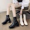 Square Head Thick Heel Short Boots for Women's New Fashion Rear Zipper Medium Tube High Heel Martin Leather Boots for Women