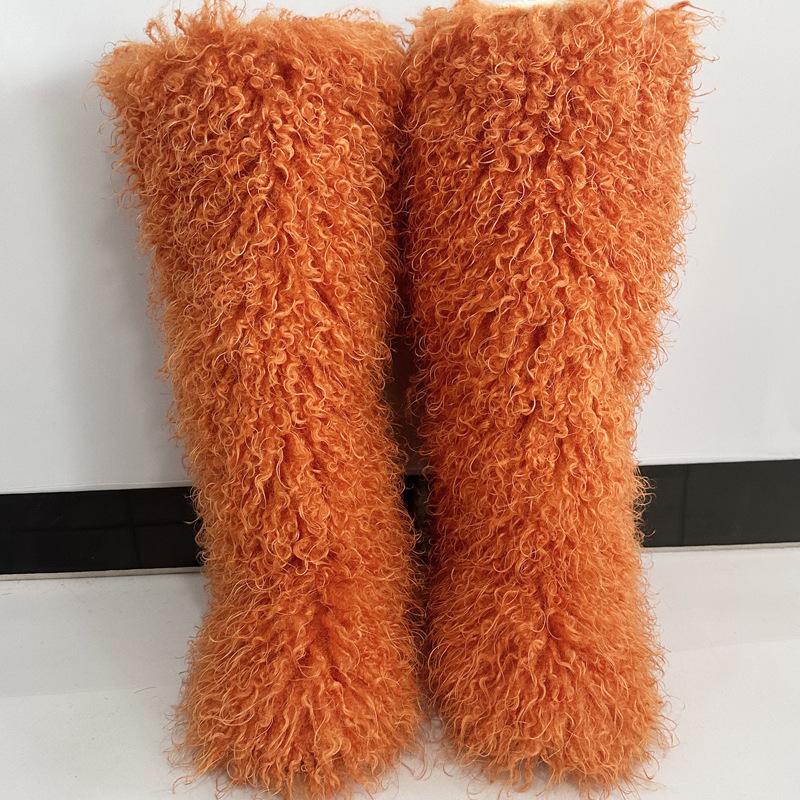 2025 женские зимние сапоги из искусственного меха и пляжной шерсти, европейские и американские сапоги с высоким голенищем 40, сапоги-дутики 50