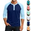 Men's Button-Down Contrast Raglan 3/4 Sleeve Top