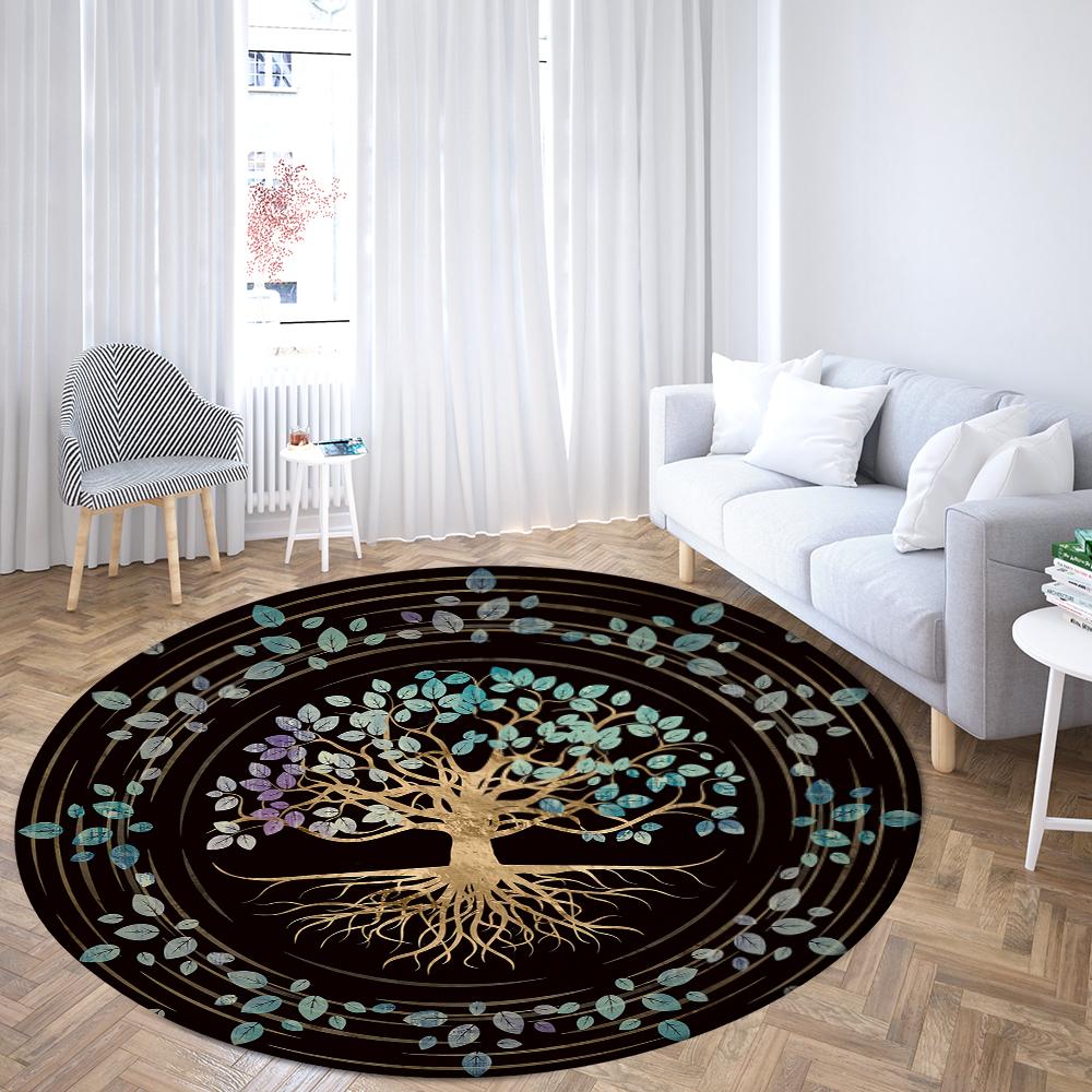Домашние психоделические черные круглые коврики с изображением дерева викингов, коврик для дивана, домашняя гостиная, спальня, ванная комната, напольные коврики, принт, украс...