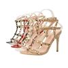 Hot Sales Style Retro Sexy Nightclub High Heels Patent Leather Metal Rivets Classic Sandals Casual Banquet Women's High Heels