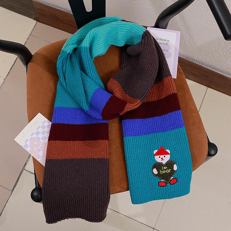 Knitted Scarf for Women In Autumn and Winter Warm and Thickened Student Color Matching Cartoon Christmas Mohair Bear Scarf