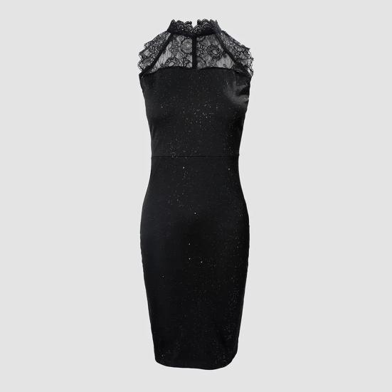 Женское платье Приталенное Без рукавов с пайетками Кружевная вставка Воротник-стойка Весна