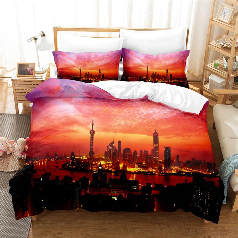 Beautiful Coastline City Duvet Cover Set 3d Digital Printing Sea Landscape Bed Linen Queen Polyester Bedding Set Fashion Design