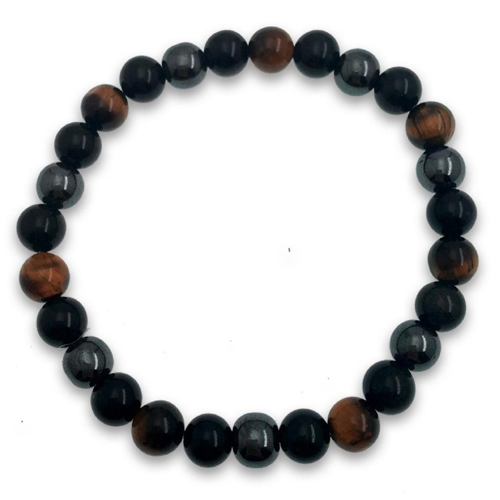 Les Trésors De Lily [R2147] - Designer Bracelet 'Minéralia' Tiger's Eye - Hematite - Obsidian - 8 Mm