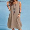 Women Casual Beach Summer Loose O-neck Sleeveless Cotton Tank Top Dress