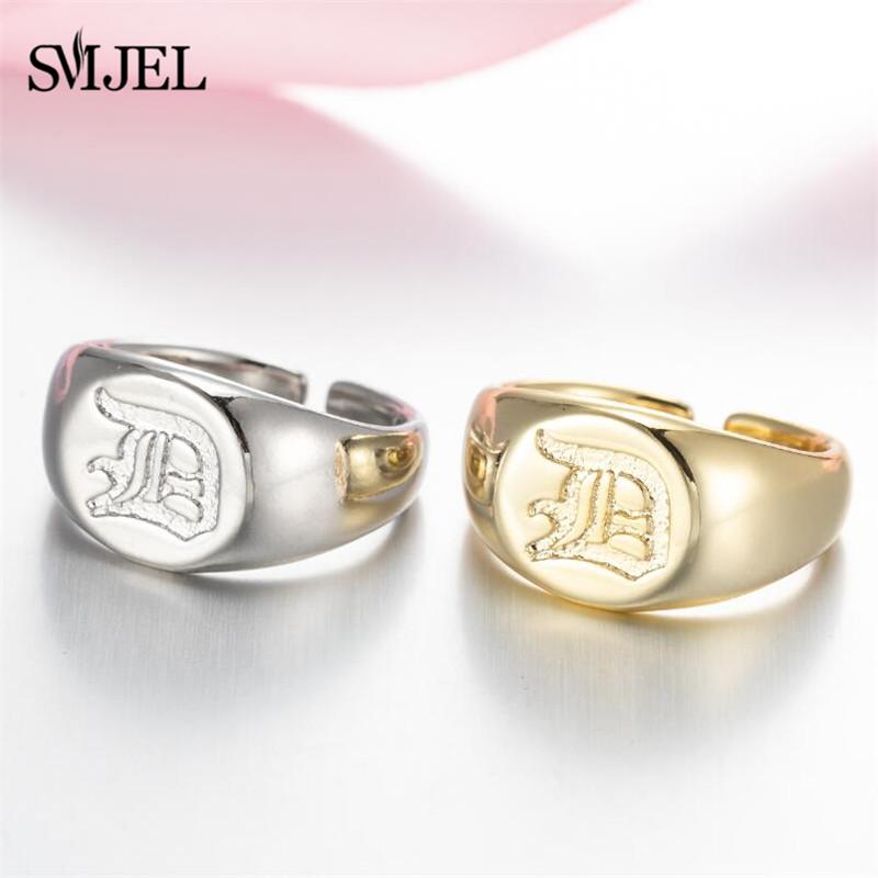 SMJEL Gothic Initial Letter Rings Silver Color Ancient Old English Rings Alphabet Personalize Jewelry Family Christmas Gifts