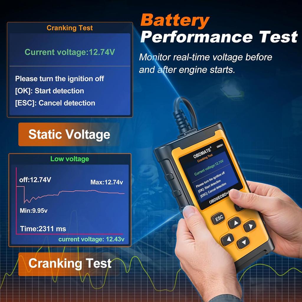 Car Scanner, Read&Clear Codes| Wireless Printing| Battery Voltage Test| Graphic Live Data, 2025 Upgraded Check Engine Code Reader OBDII Diagnostic