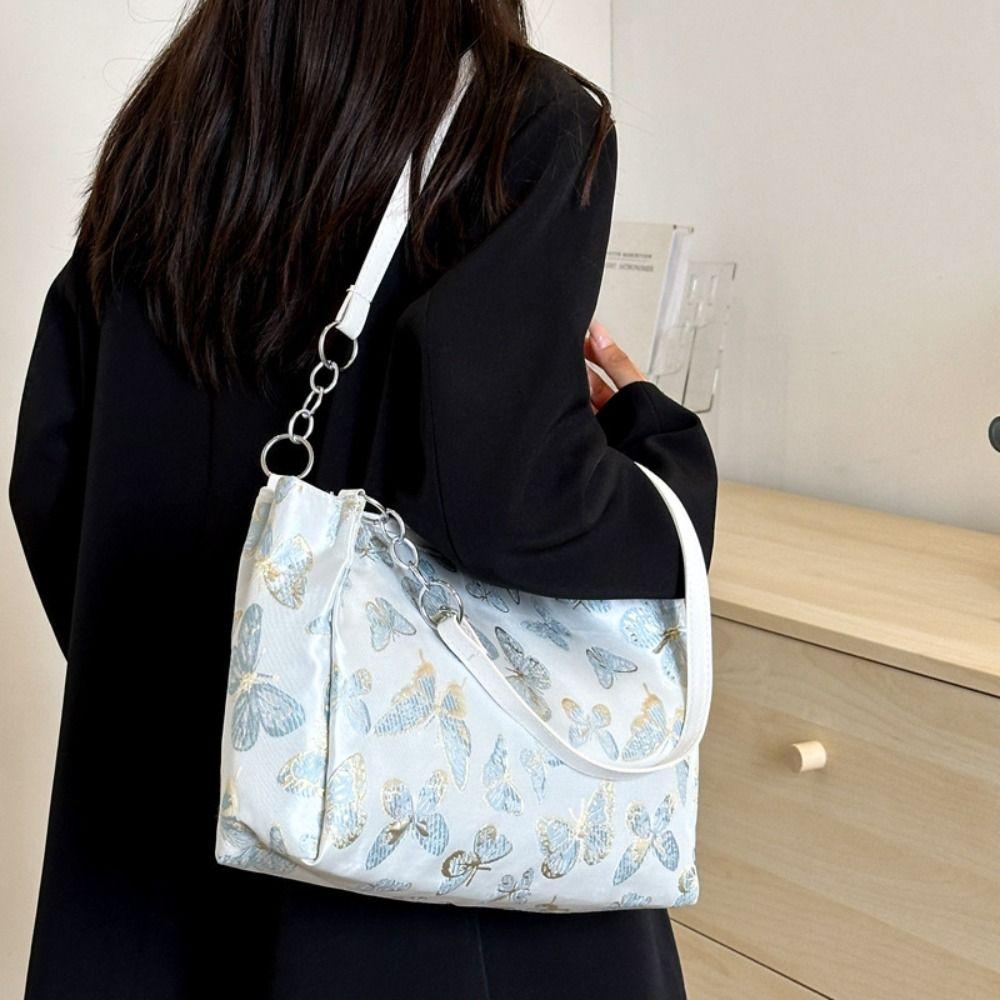 Aesthetic Floral Shoulder Bag Casual Women Handbag Fashionable Embroidered Tote Bag Girls