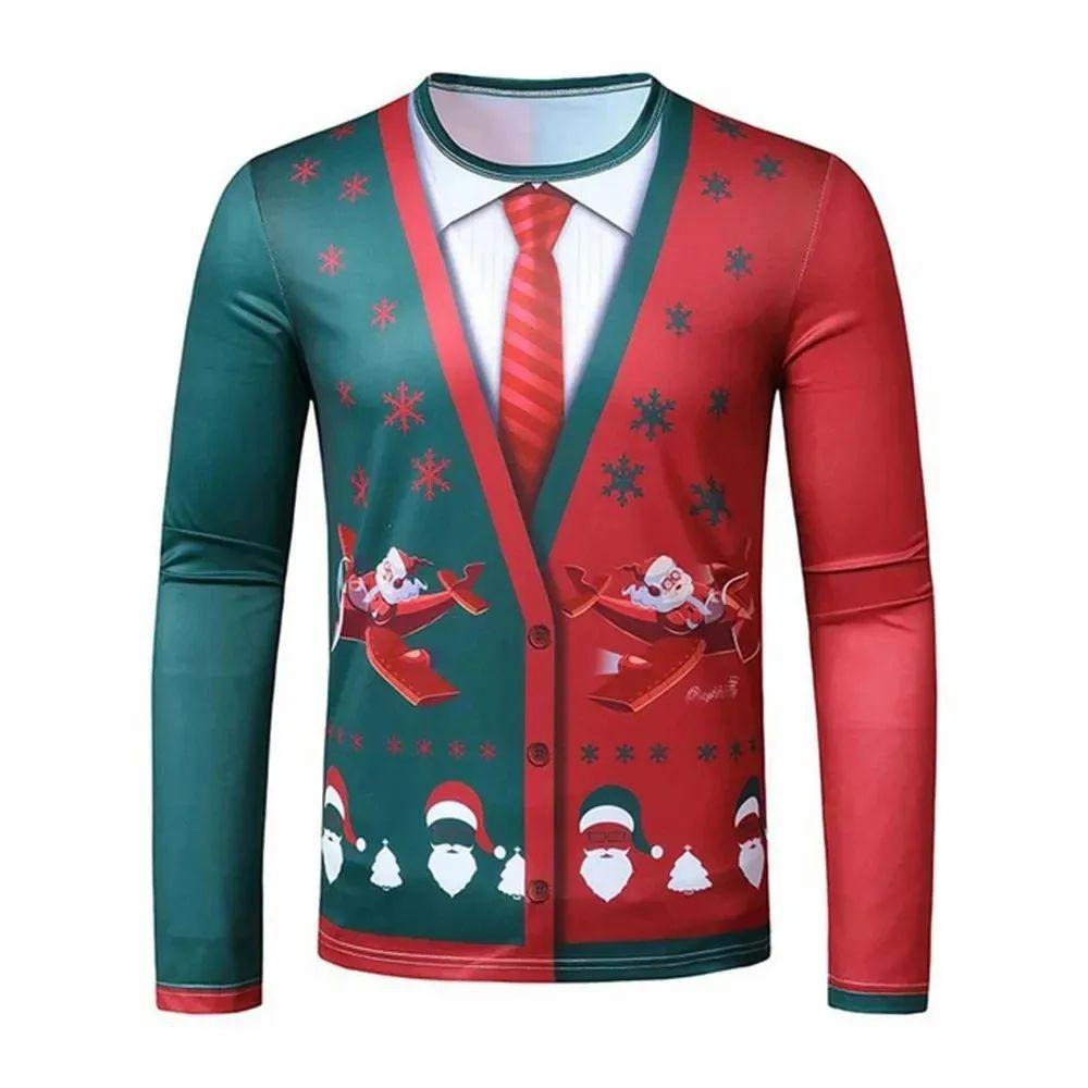Man Business Christmas Party Series Fake Suit Fashion Interesting 3d Printed Long Sleeve Crew Neck Trend Plus Size Clothing