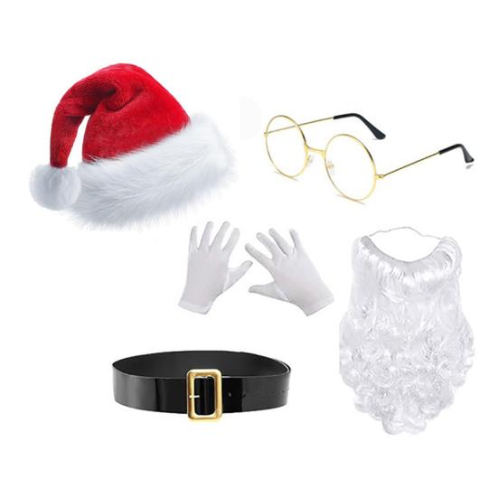 Костюм Санта-Клауса, рождественская шапка Санты, перчатки, борода, пояс, реквизит для костюмированной вечеринки, аксессуары для праздничных вечеринок