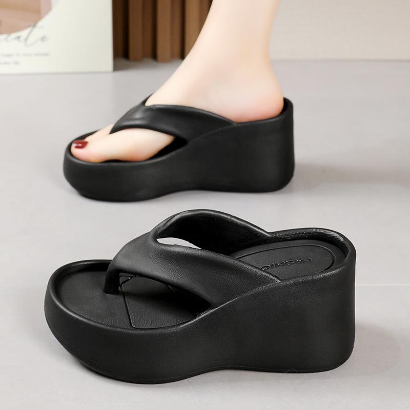 New Summer Heeled Slippers Chunky Platform Flip Flops Women Clip Toe Wedges Beach Sandals Thick Sole Slides