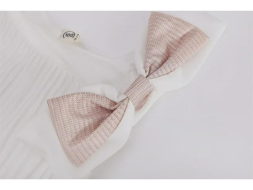 Pleated Chiffon Summer Princess Dress with Big Bow for Girls