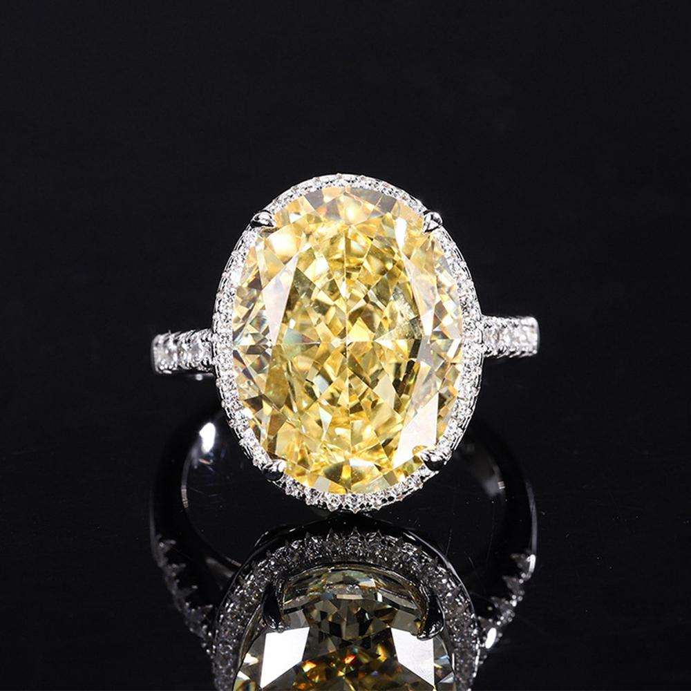 Fashion 18K Gold Plated 12*16MM Fancy Vivid Courndum Ring for Women Engagement Gift 925 Sterling Silver Fine Jewelry