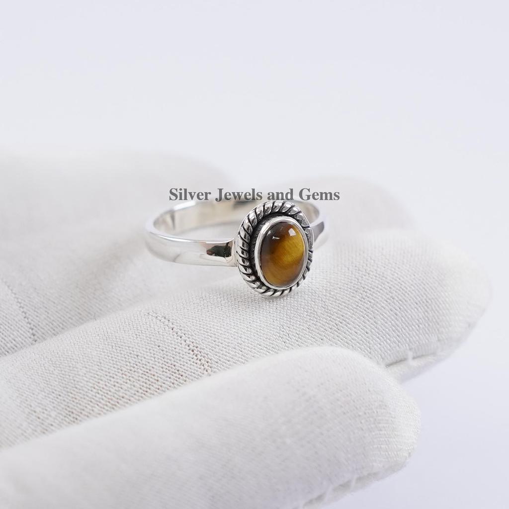 Natural Tiger Eye Ring, Handmade Twisted Wire Ring, 925 Sterling Silver Ring, Tiger's Eye Ring, Gift for Friend, Dainty Ring