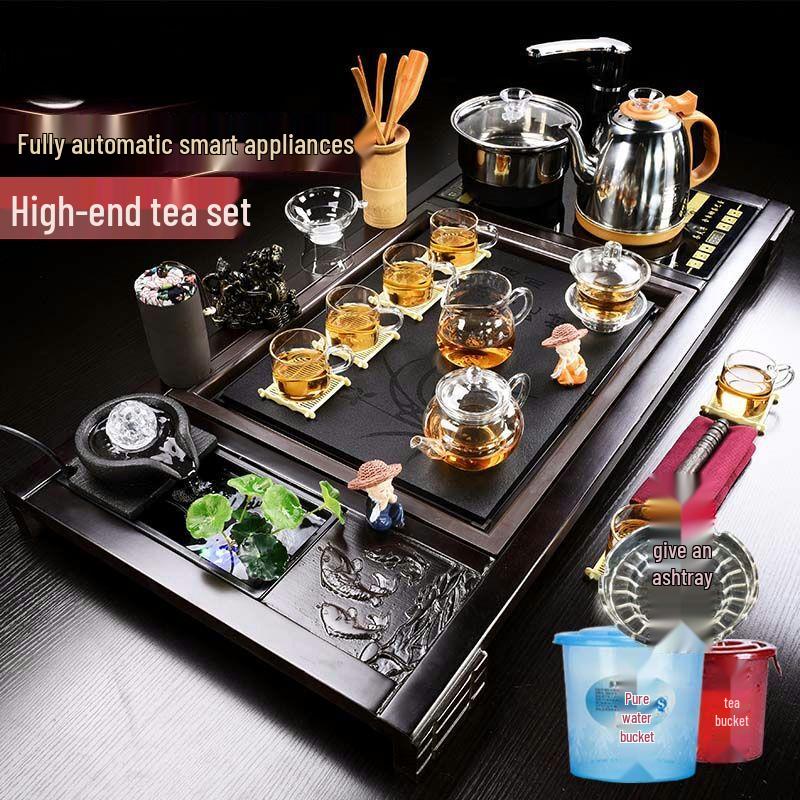 Automatic Chinese Kung Fu Tea Set with Wooden Tray and Kettle