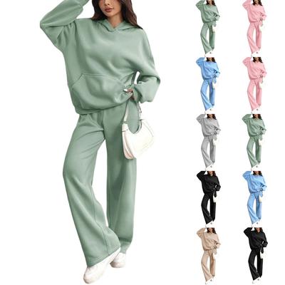 Женский повседневный теплый худи и повседневные брюки Зимний спортивный костюм