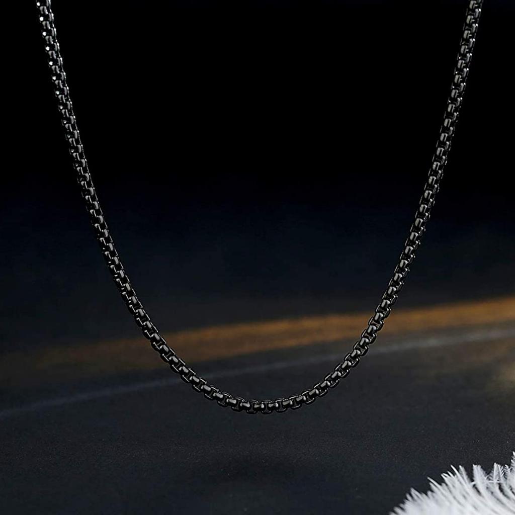 Мужская и женская цепочка из нержавеющей стали черного цвета Rolo 2,4 мм, длина 60 см, 23,6 дюйма