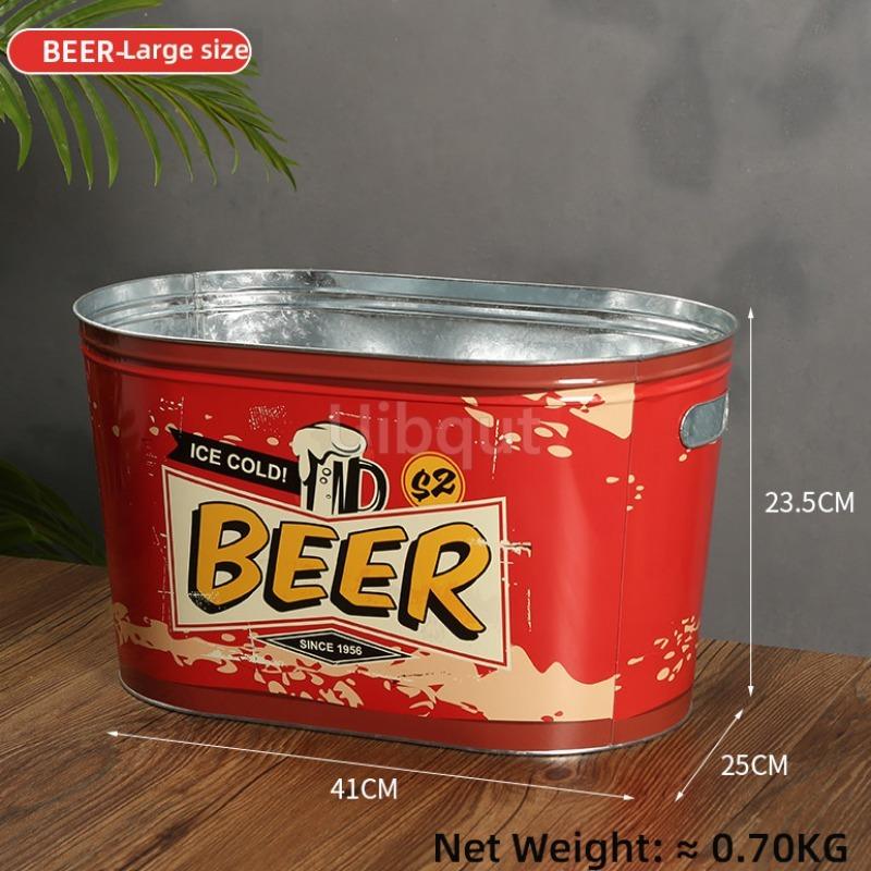 Internet Celebrity Retro Beer Beverage Ice Bucket High Aesthetic Home Handheld Tin Ice Bucket Camping Bar KTV Tonneau En Bois