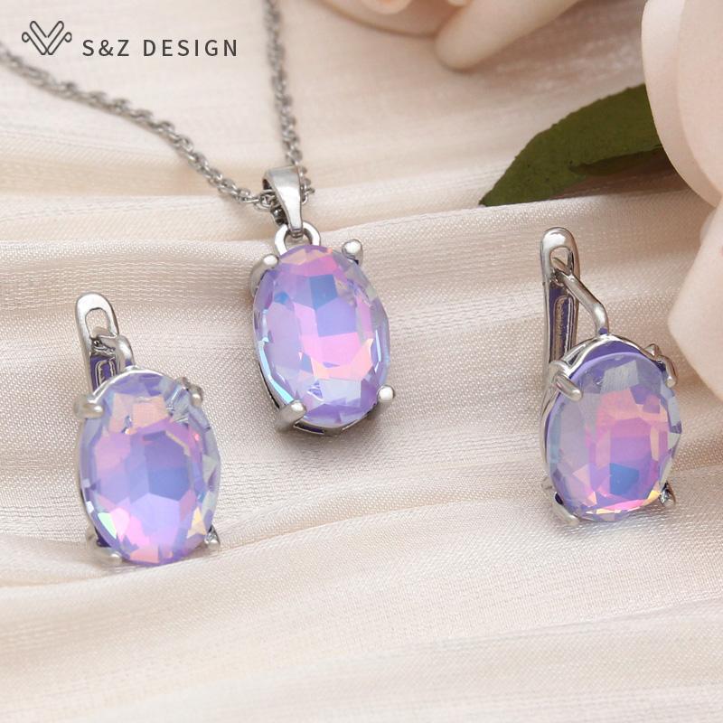 Модные овальные серьги в форме яйца с кристаллами, комплекты ювелирных изделий для женщин, ожерелье с подвеской для свадебной вечеринки, подарок