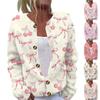 Women's Fashion Bow Print Long Sleeve Knitted Cardigan Button Down Jacket