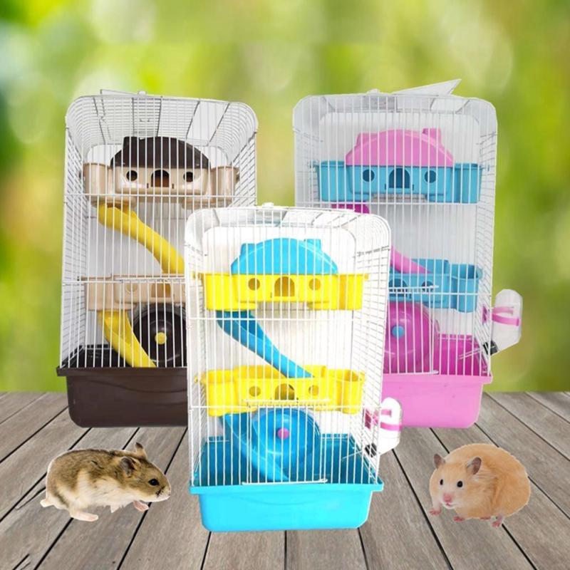 3-слойная клетка для домашних животных в форме виллы с кормушкой на бегущем колесе для хомяка