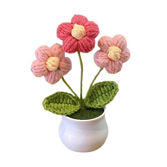 Вязаный вручную горшечный цветок крючком ручной работы Подсолнух Ландыш Тюльпан Горшечные искусственные цветы для домашнего офиса Украшение стола