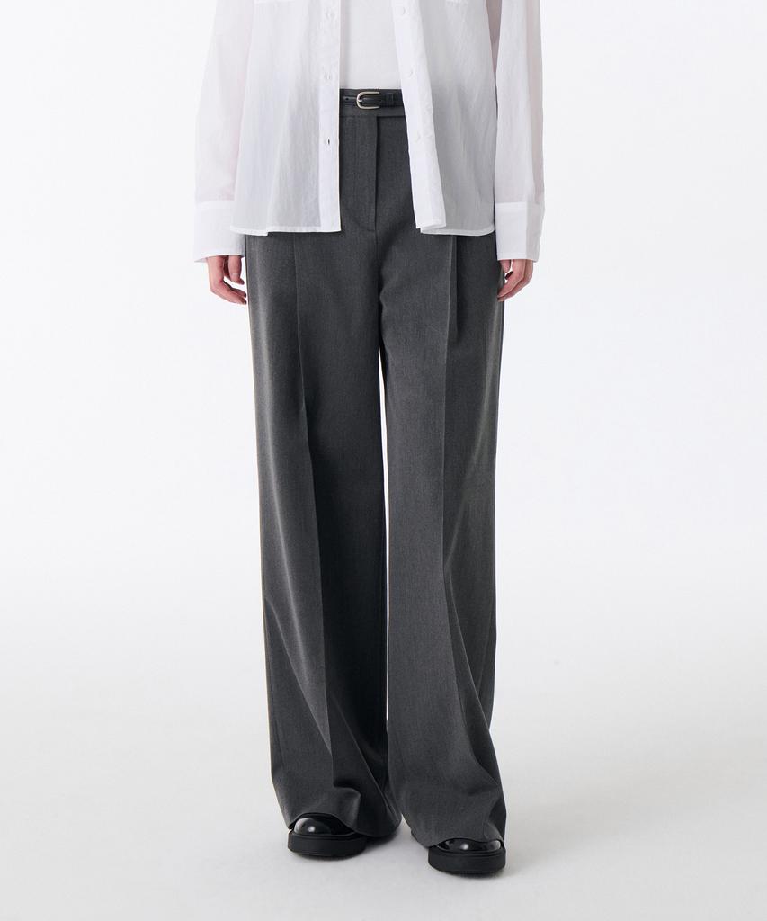 MUSINSA STANDARD WOMAN Women'S Low Waist Deep Tuck Extra Wide Hidden Banding Slacks [Medium Grey]