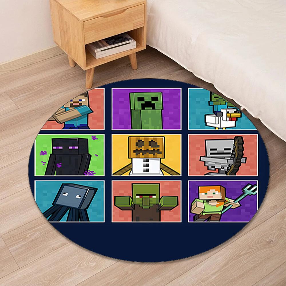 Minecraft Printed Round Rug Carpet Chair Rug Area Rug Entryway Doormats,for Office Chair Living Room Bedroom Kitchen Room.