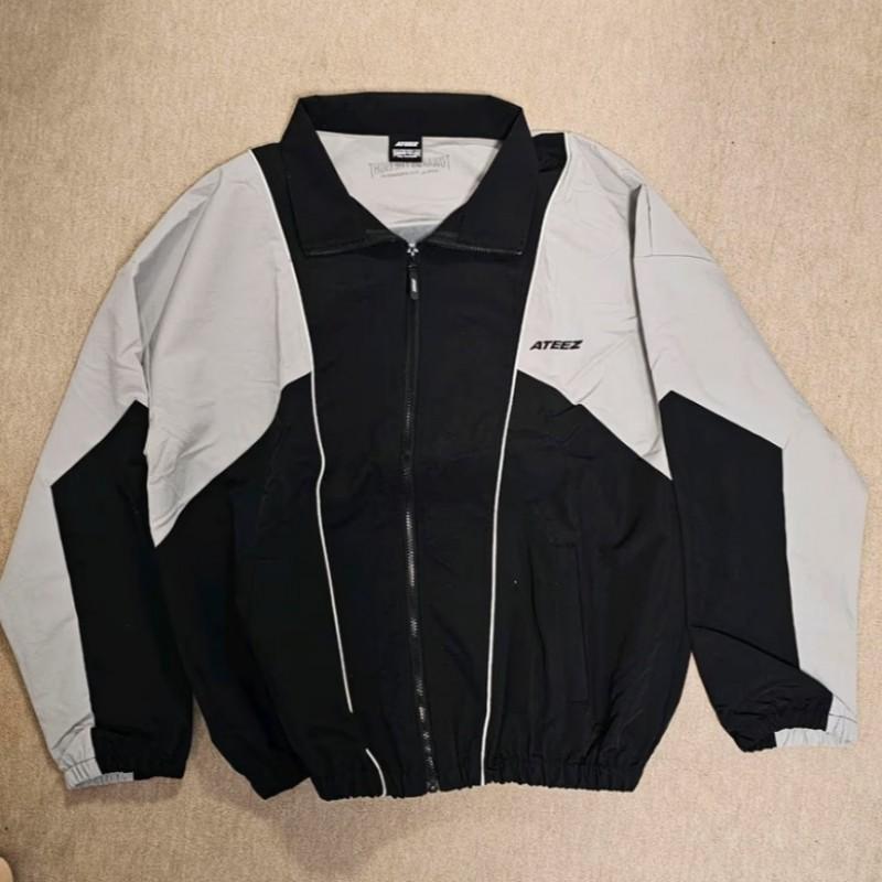 ATEEZ K-Pop Idol Inspired Unisex Oversized Zip-Up Jacket Lightweight Nylon Casual Hoodie Style Long Sleeve