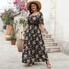 Plus Size Women's Summer Vintage Square Collar Print Short Sleeved Dress