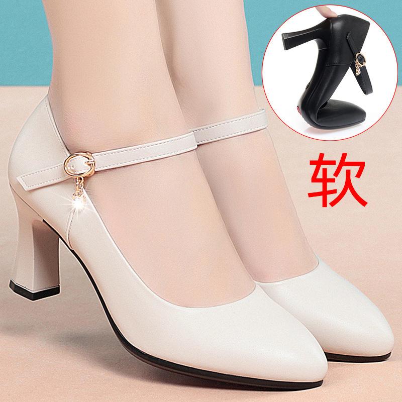 Autumn Women Fashion Sweet Comfort Buckle Strap Square Heel Pumps Casual Black Leather Office High Heel Shoes