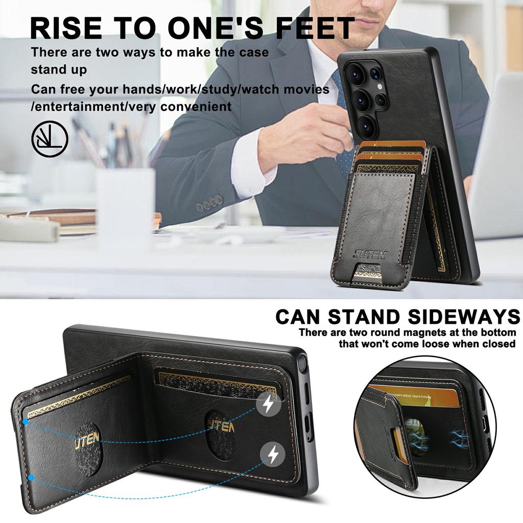 SUTENI H03 For Samsung Galaxy S25 Ultra Case Card Holder Waxy Texture Leather+TPU Phone Cover
