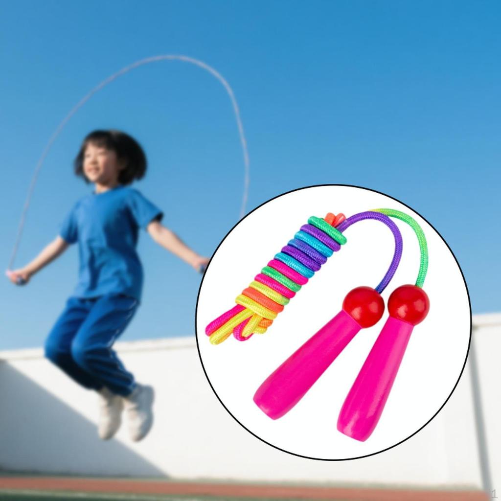 Красочные детские скакалки 2,4 м с деревянной ручкой для прыжков и скакалки для мальчиков и девочек на открытом воздухе