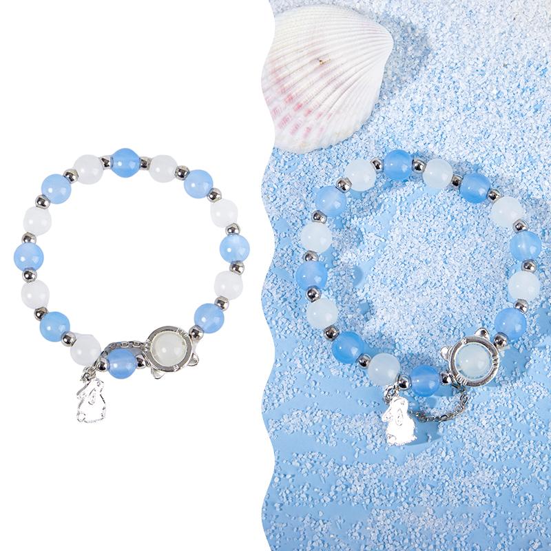 Rabbit Pendant Opal Beaded Bracelet Ins Aqua Blue Moonstone Hand String Chain For Girlfriend Couple'S Gifts Jewelry