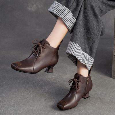 Мода GKTINOO Мода Женщины Натуральная Кожа Высокие Каблуки Осень Зима Ботильоны Квадратный Носок Молния Элегантные Короткие Ботинки Женская Обувь