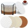 Set of 8 Absorbent, Heat-resistant Cloth Coasters with Stands, Made of Natural Cotton, Round, 11cm Diameter, Thick, Insulating Pads for Drinking,