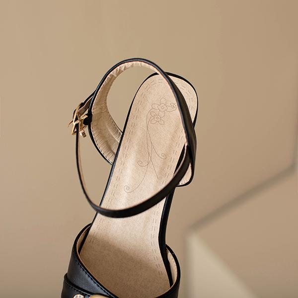 Бежево-черные женские босоножки на среднем каблуке, маленький, большой размер 31 52