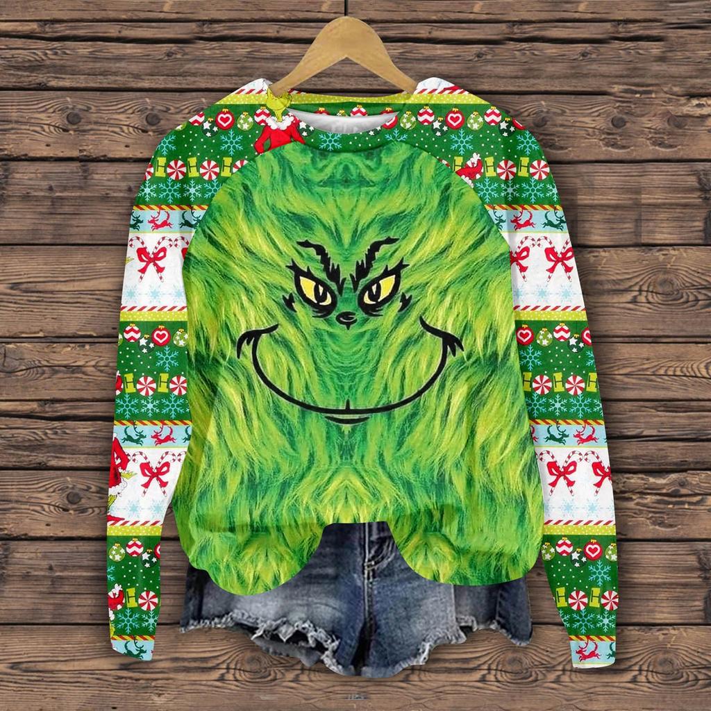 Женская мода повседневная толстовка с длинным рукавом и вставкой на плече с принтом на Хэллоуин с круглым вырезом