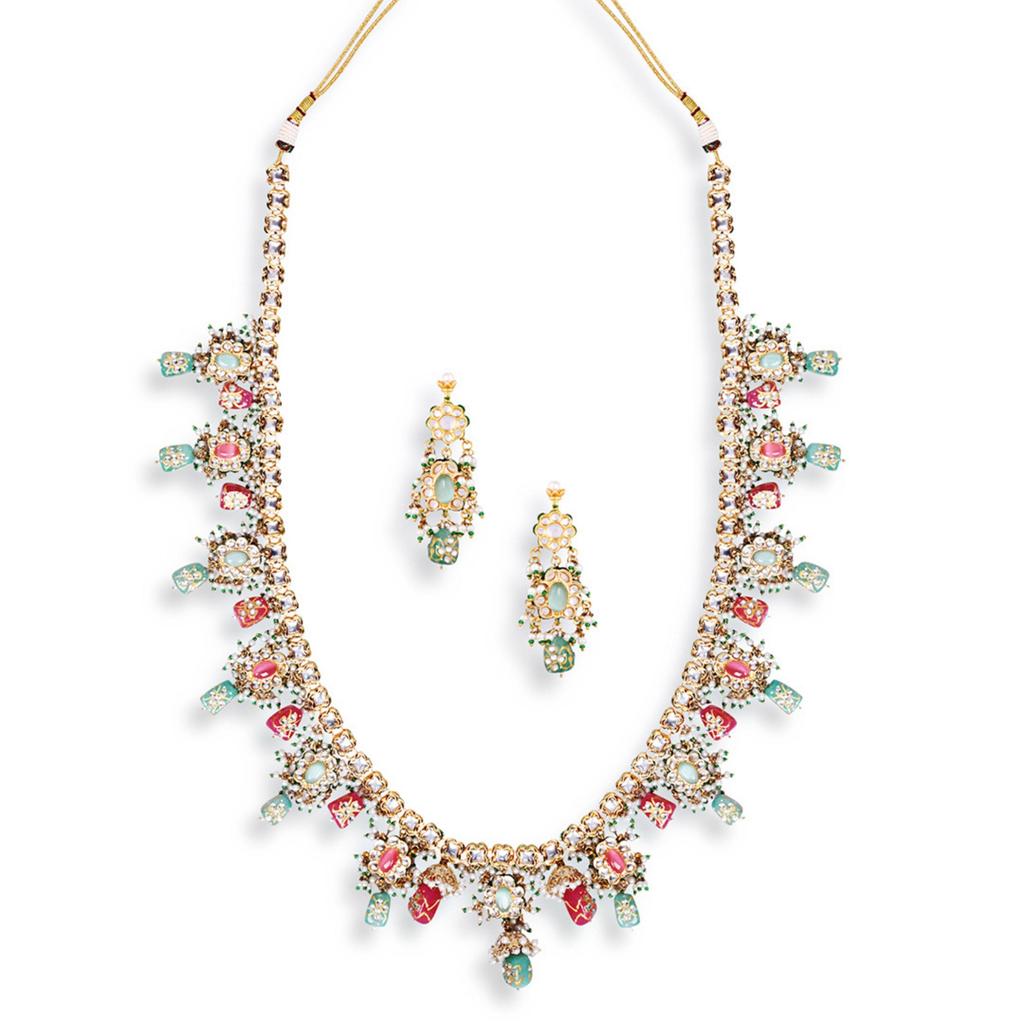 Royal Necklace Set, Jaipuri Stone Necklace Set, Jaipuri Green Emerald Stone Necklace,Indian Bridal Jewellery