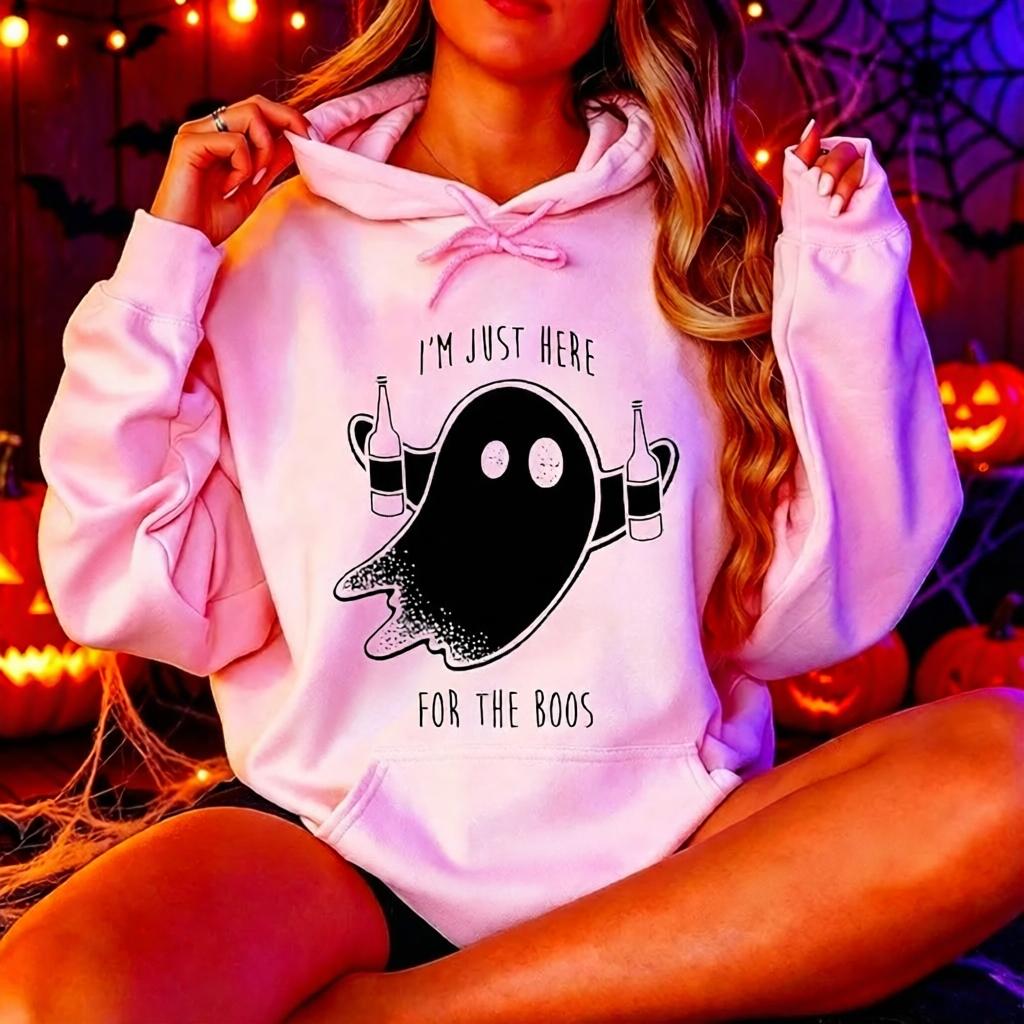 I'm Just Here for The Boos Women's Men's Hoodies Halloween Party Y2k Hoodies Halloween Drinking Funny Ghost Beer Sweatshirt Gift