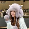 Милая плюшевая шапка женская зимняя для защиты от холода на улице, теплая защита ушей, рожки, подчеркивающие лицо, маленькая шапка-пуловер