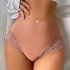 Women's Sexy Lace Splice Panties with Bowknot - European and American Style Cotton Briefs