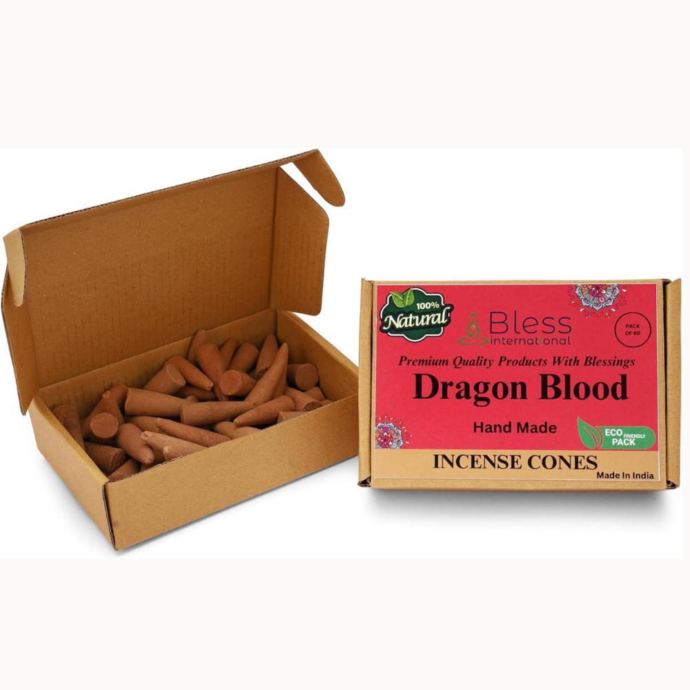 Bless-International Dragon Blood 100%-Natural-Incense-Cones Handmade-Hand-Dipped Organic-Chemicals-Free for-Purification-Relaxation-Positivity