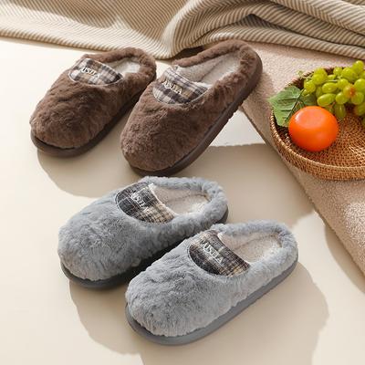 Новые осенне-зимние хлопковые тапочки, наполненные хлопком, с шерстяной вставкой, клетчатым ремешком-бантом, нескользящие теплые хлопковые тапочки