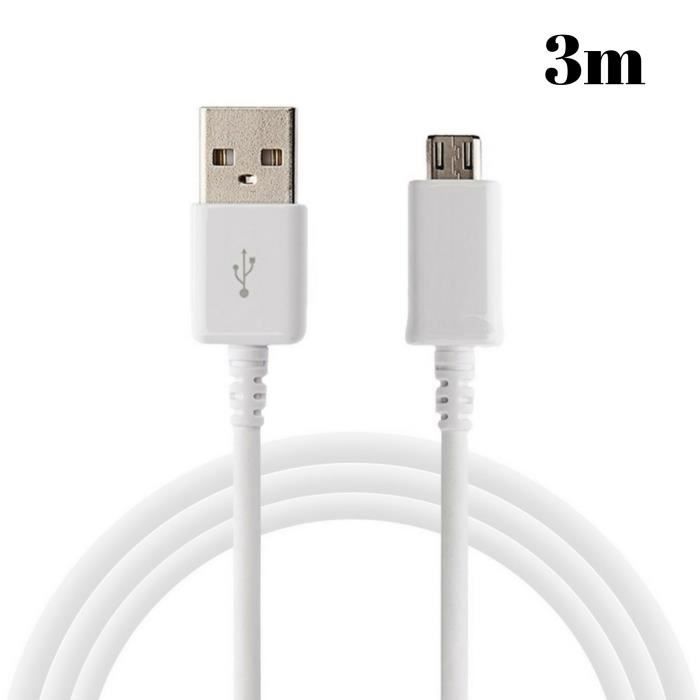 Кабель для Huawei Y7P - Y6P - Y5P - P40 Lite E - P Smart 2020 - P Smart 2019 - Кабель зарядки micro usb Белый 3 метра Phonillico®